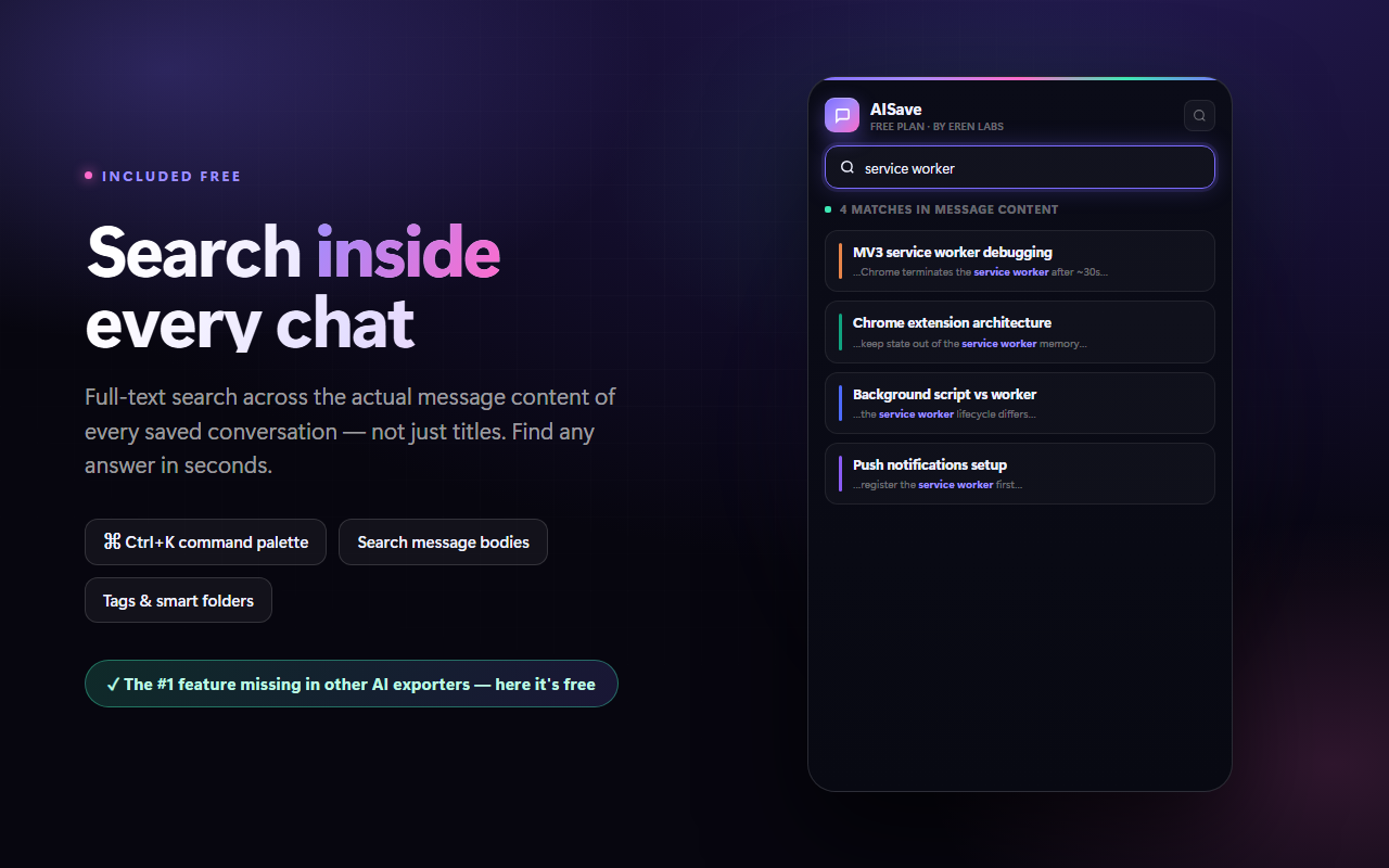 Searching inside saved AI messages