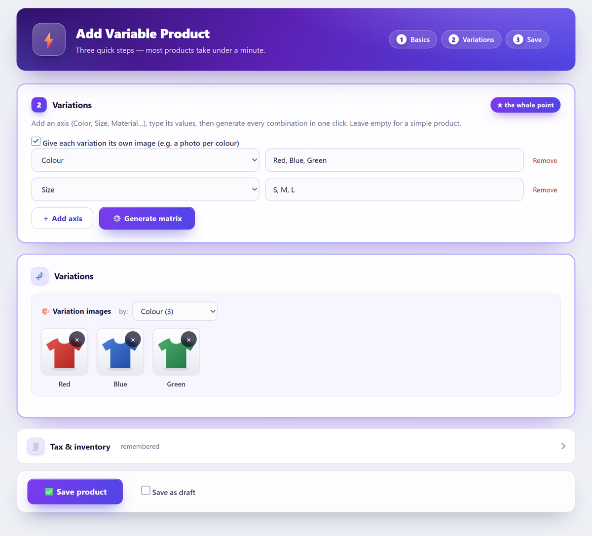 Assigning one image to each attribute value during product creation
