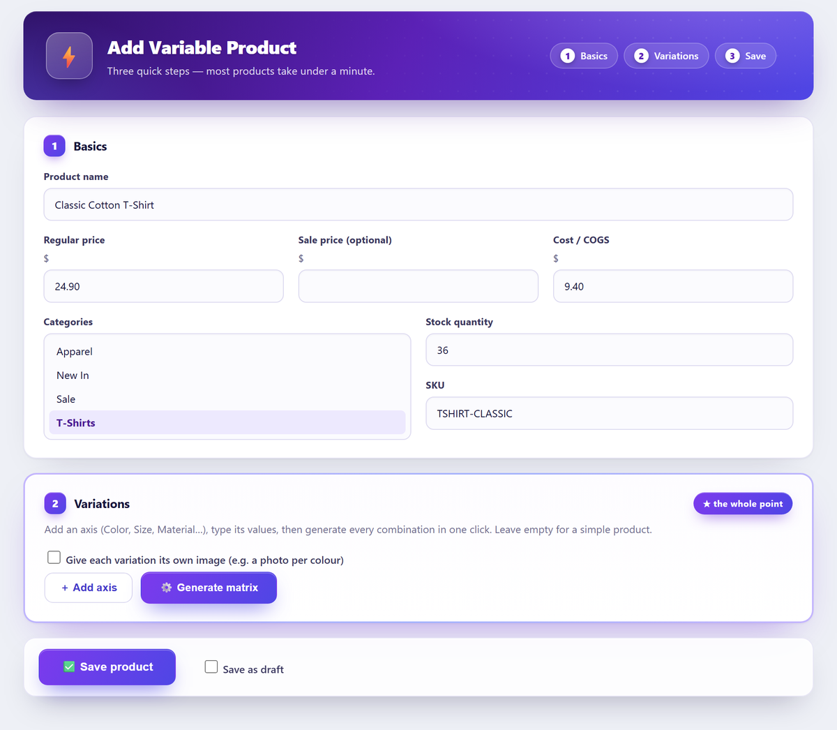 Leaving attributes empty to save a simple product from the same screen