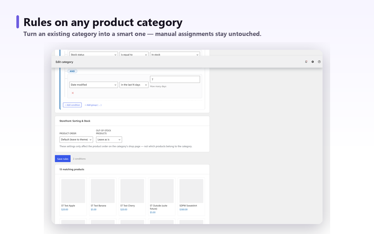 Adding rules to an existing WooCommerce product category